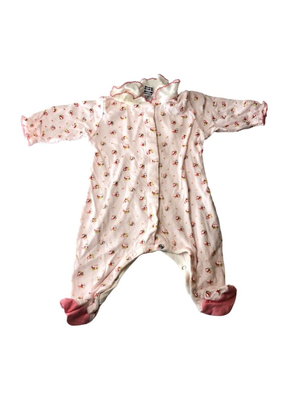 Petite Bateau Baby Girl Footed Pajamas Pink & White 1M Cotton Floral Print